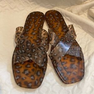 Murices Leopard Print Women's Sandals 10 Translucent Brand Black Slip On NWOT